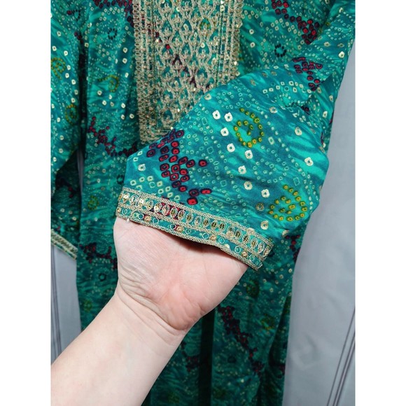 VALAS Women's Exotic Dress Made In INDIA Plus SZ 3XL Jade Green Paisley Sequins - Picture 14 of 16